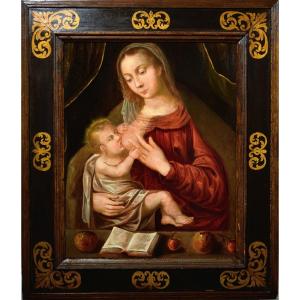 "virgo Lactans"  Oil On Panel  17th Century Artist