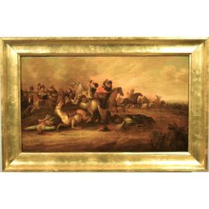 Choc des chevaliers - École flamande  de la fin du XVII° siècle 