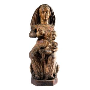 The Virgin Of The Milk - Medieval Wooden Sculpture - Northern Italy, 14th Century