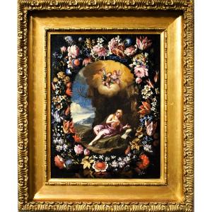 Marie-Madeleine dans une guirlande de fleurs - Mario Nuzzi (Rome 1603-1673)