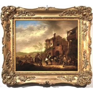 The Knights' Stop In The Village - Flemish Master - Mid-19th Century