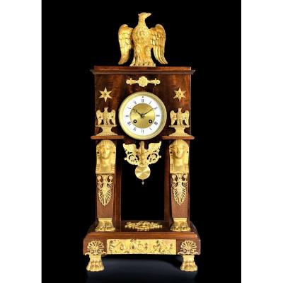 Portico Clock In Mahogany Decorated With Gilt Bronze - Return From Egypt