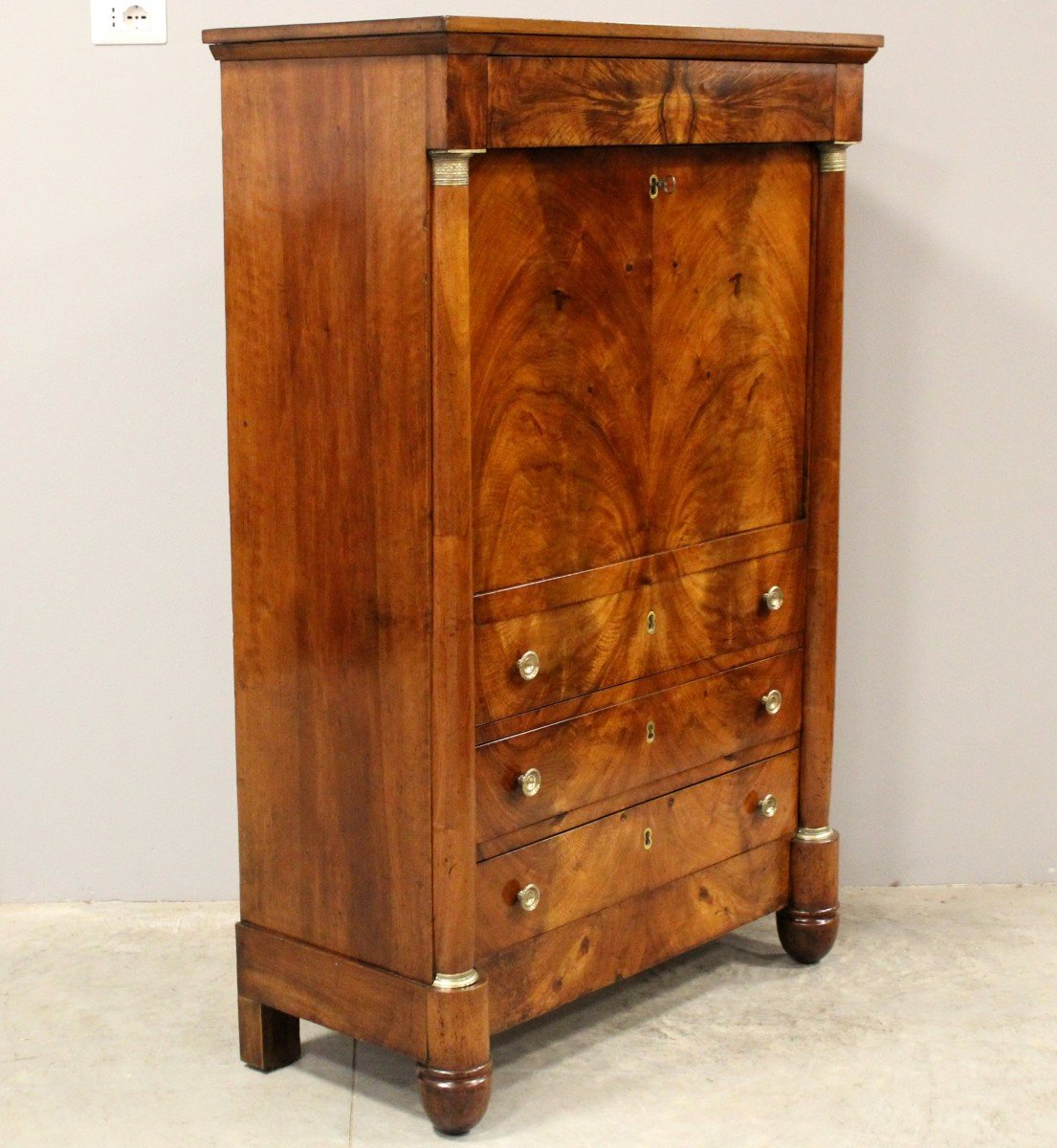 Antique Empire Secretaire Chest Of Drawers In Walnut - 19th-photo-3