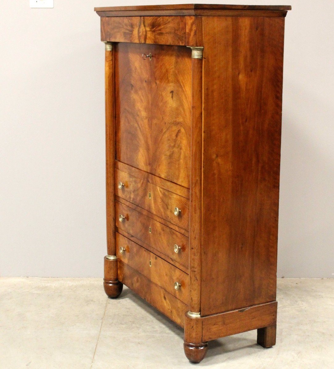 Antique Empire Secretaire Chest Of Drawers In Walnut - 19th-photo-4