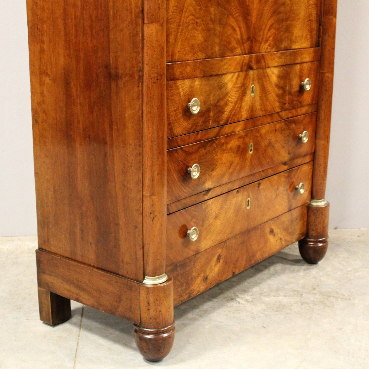 Antique Empire Secretaire Chest Of Drawers In Walnut - 19th-photo-5