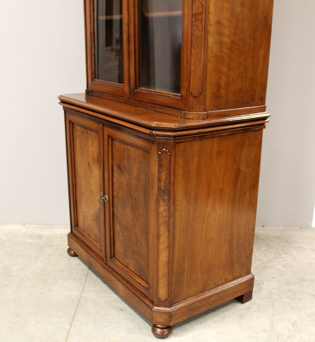 Antique Louis Philippe Cabinet Showcase Bookcase In Walnut - Italy 19th-photo-5