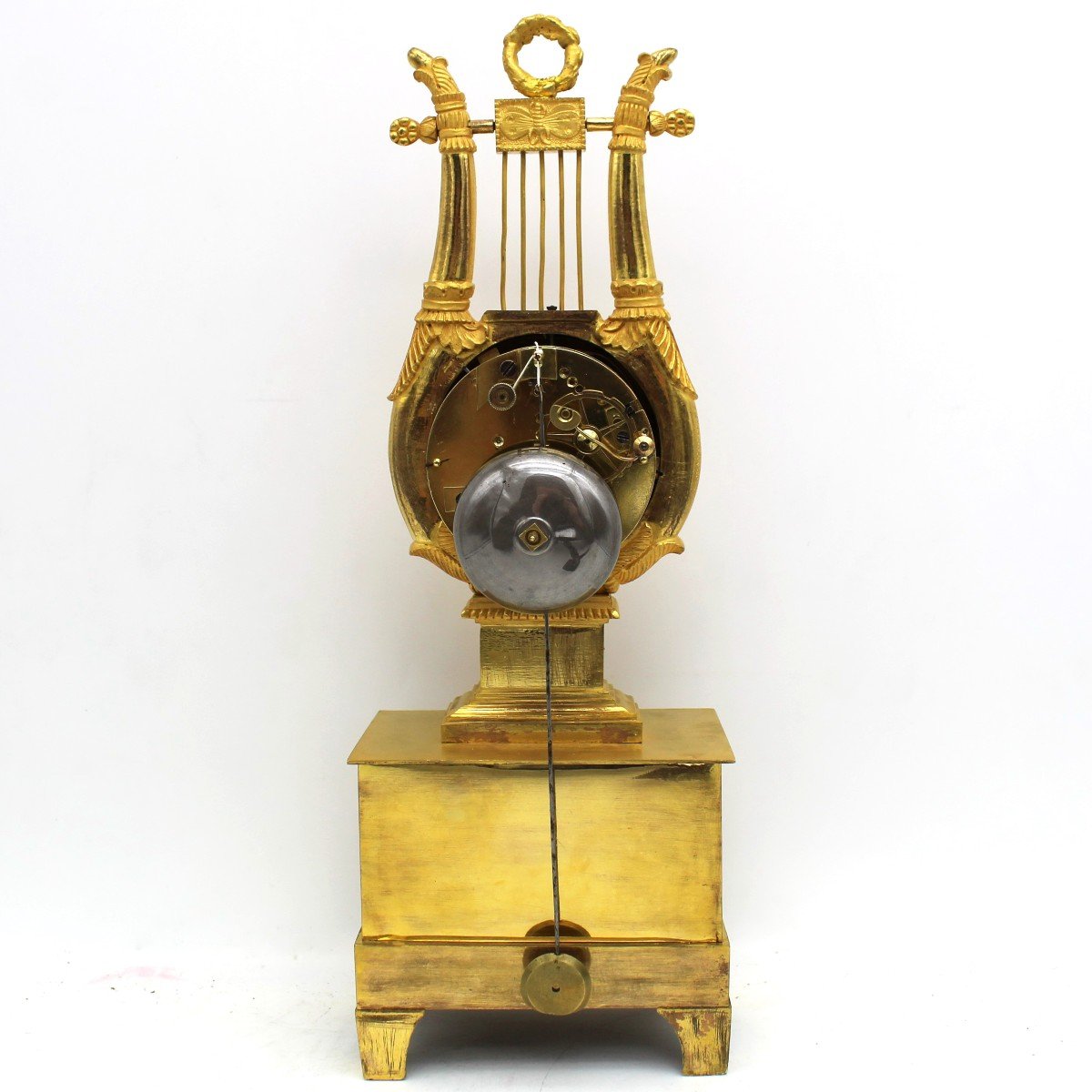 Antique Empire "lyre" Pendulum Mantel Clock Ormolu In Bronze - 19th -photo-7