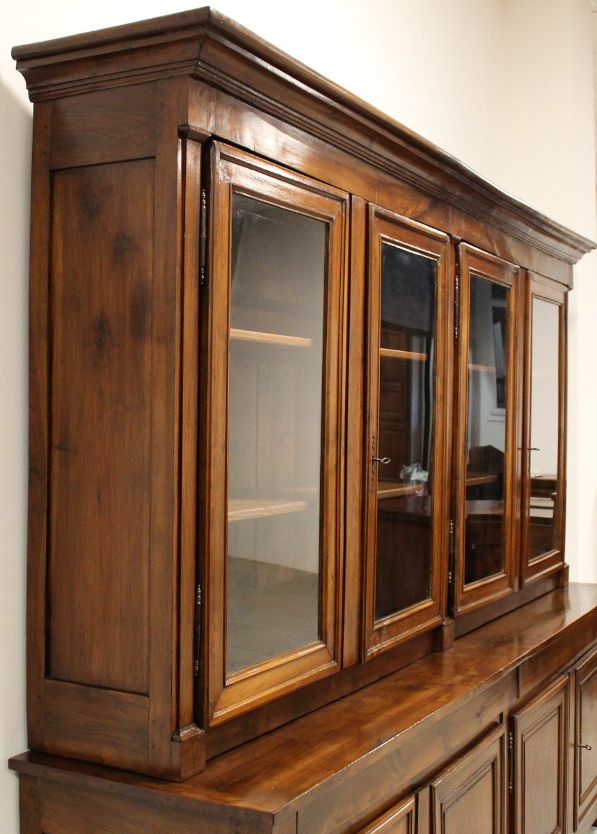 Antique Restoration Showcase Bookcase Cabinet 8 Doors In Walnut  (296 Cm) - 19th-photo-1