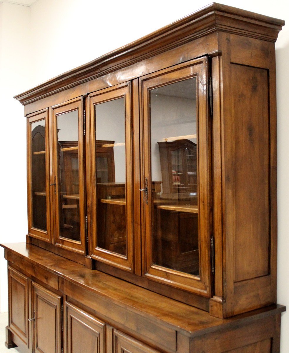 Antique Restoration Showcase Bookcase Cabinet 8 Doors In Walnut  (296 Cm) - 19th-photo-2