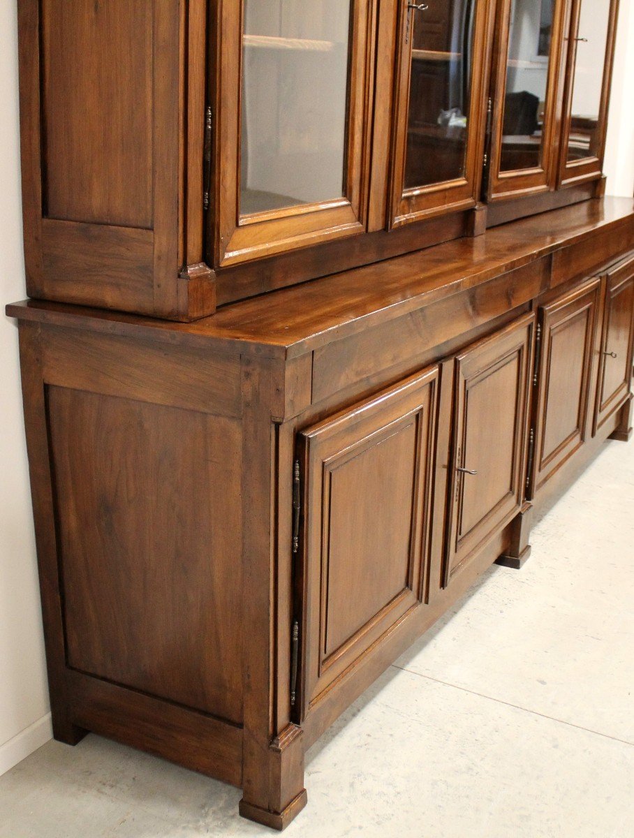 Antique Restoration Showcase Bookcase Cabinet 8 Doors In Walnut  (296 Cm) - 19th-photo-3