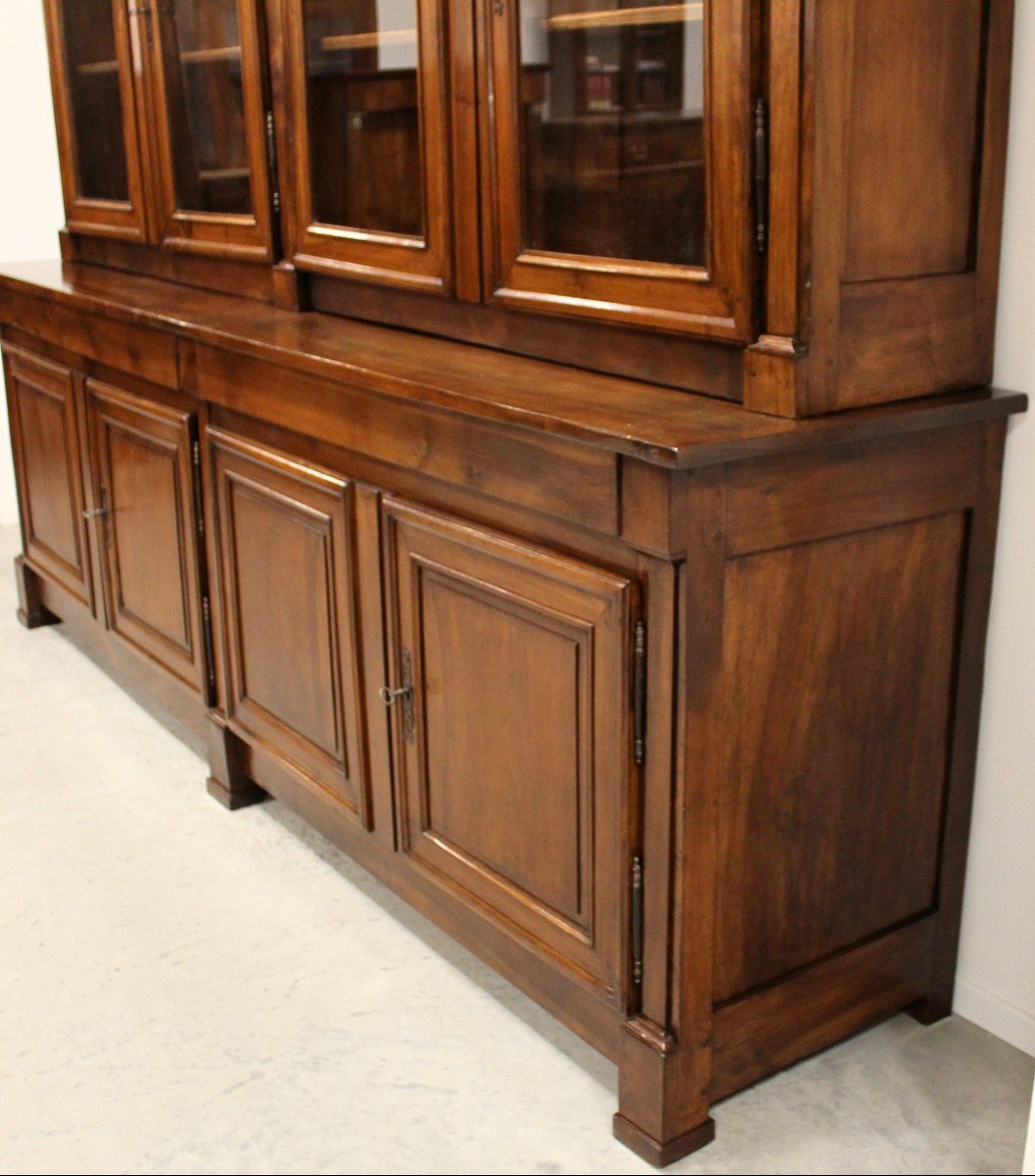 Antique Restoration Showcase Bookcase Cabinet 8 Doors In Walnut  (296 Cm) - 19th-photo-4