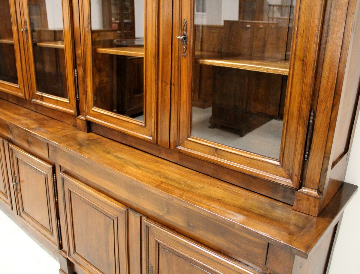 Antique Restoration Showcase Bookcase Cabinet 8 Doors In Walnut  (296 Cm) - 19th-photo-6