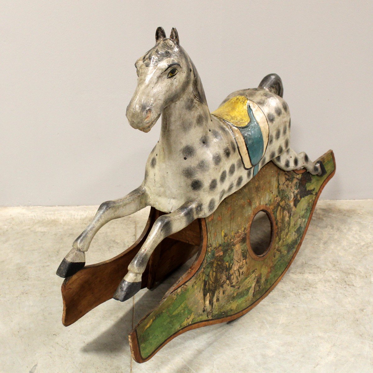 Antique Rocking Horse In Polychrome Papier-mâché And Wood - Early 20th Italy-photo-1