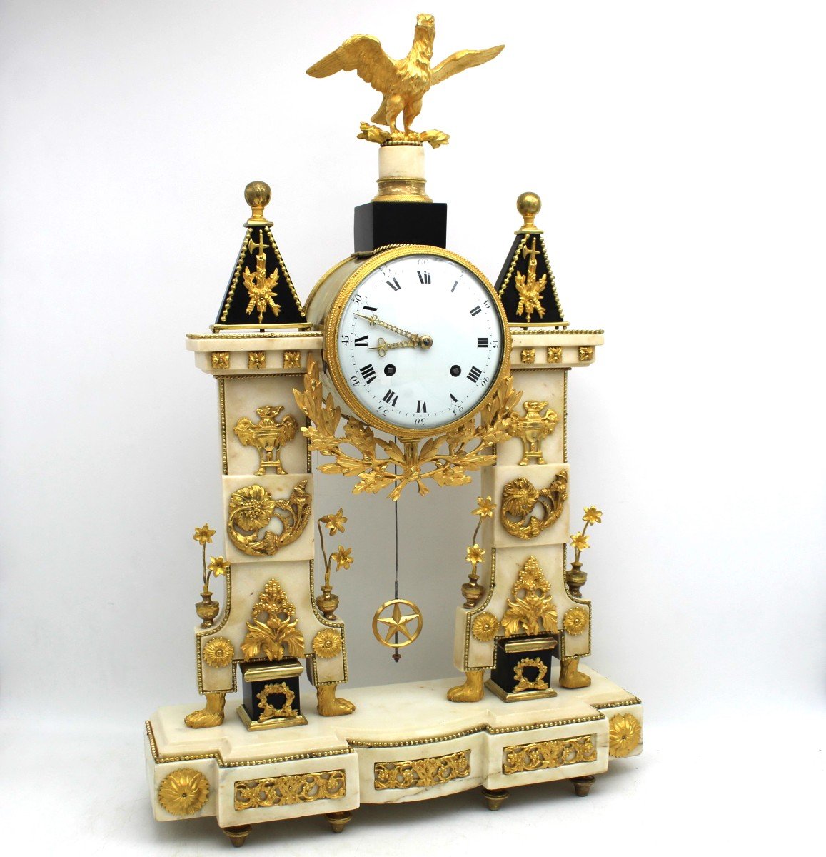 Antique Louis XVI Pendulum Mantel Clock Ormolu In Bronze And Marble (h.62) - 18th Revolution-photo-2