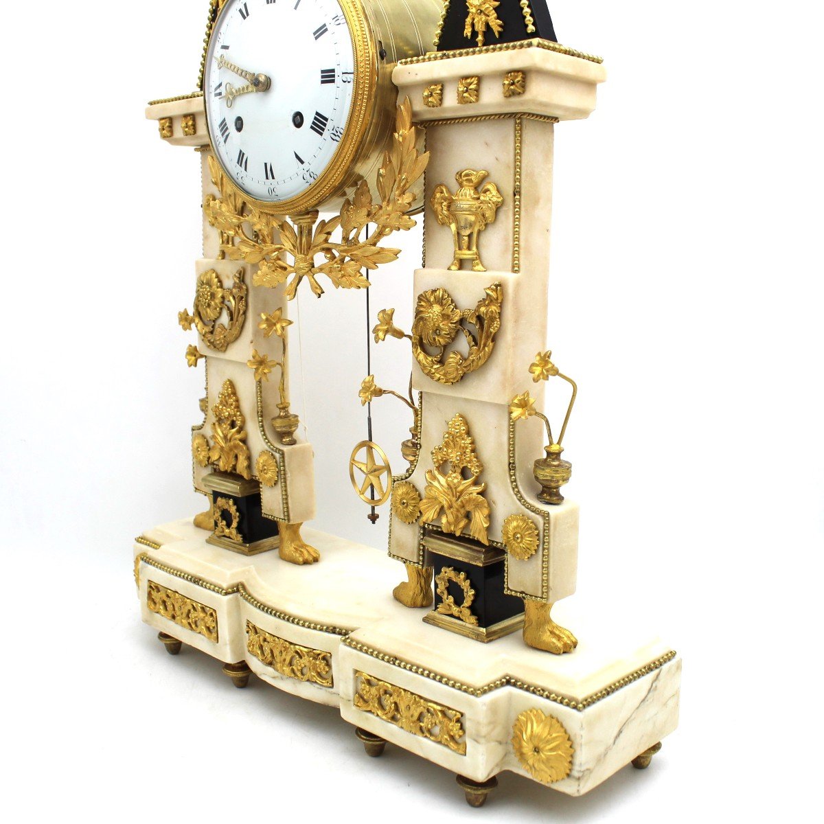 Antique Louis XVI Pendulum Mantel Clock Ormolu In Bronze And Marble (h.62) - 18th Revolution-photo-4