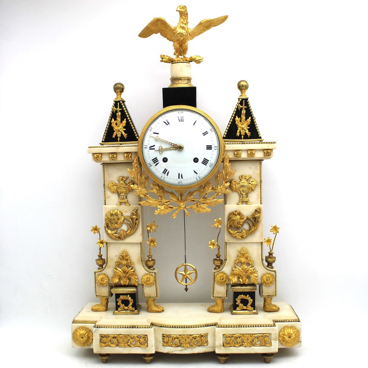 Antique Louis XVI Pendulum Mantel Clock Ormolu In Bronze And Marble (h.62) - 18th Revolution