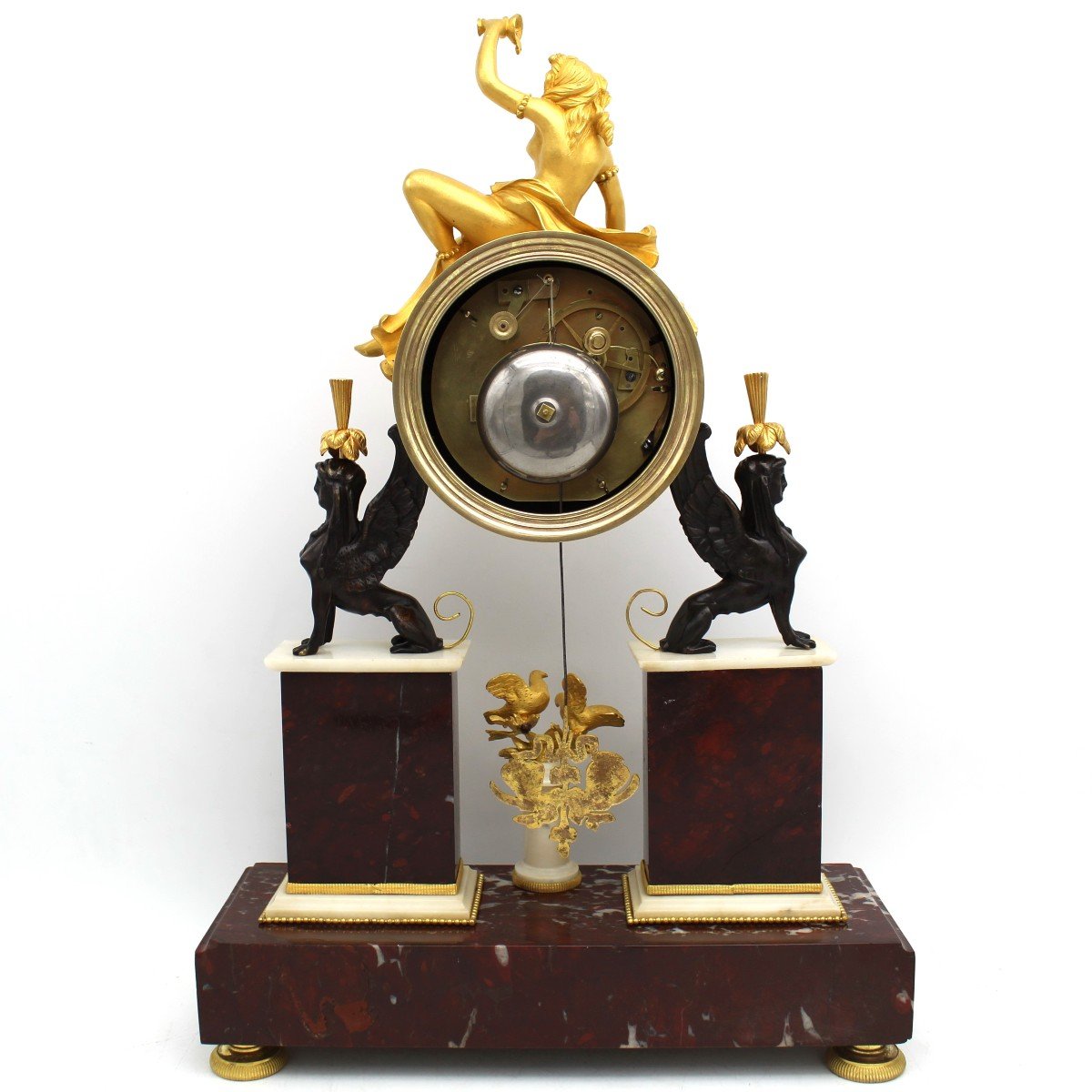 Ancien Horloge Pendule d'époque Directoire en bronze doré et marbre (H.53) - 18ème-photo-8