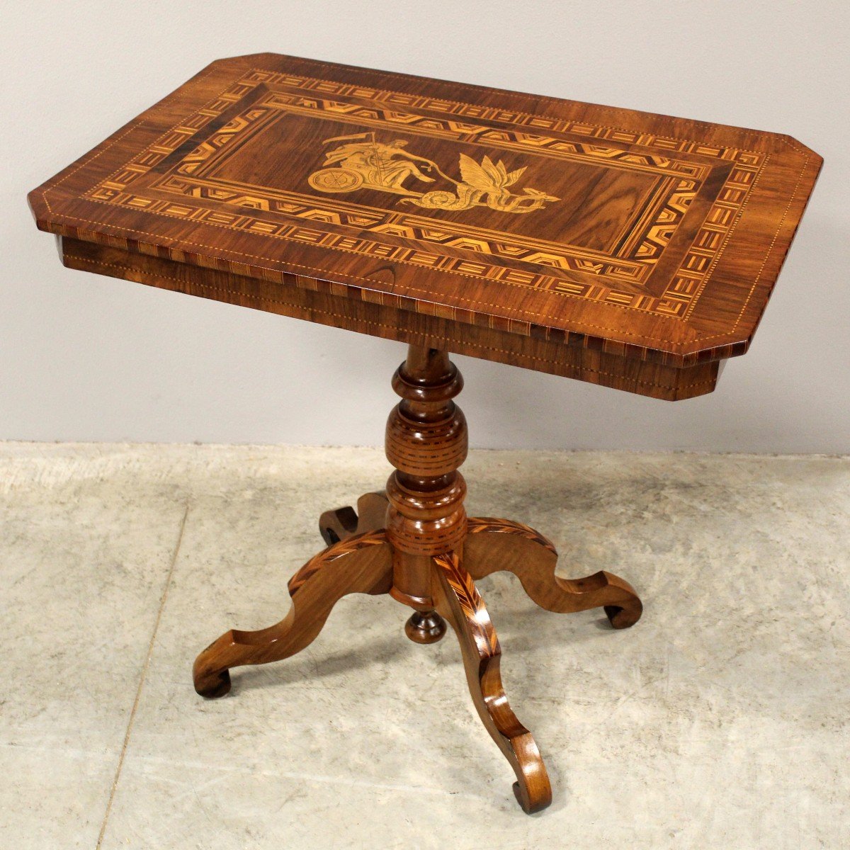 Antique Table In Walnut And Marquetry - Italy 19th Tarsia Rolo-photo-2