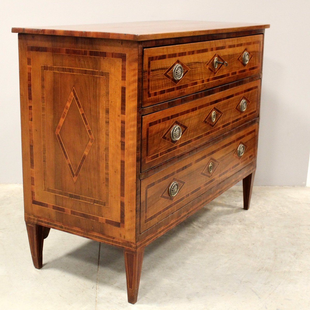 Antique Chest Of Drawers Dresser In Walnut And Marquetry - Italy 18th Tarsia Rolo-photo-2