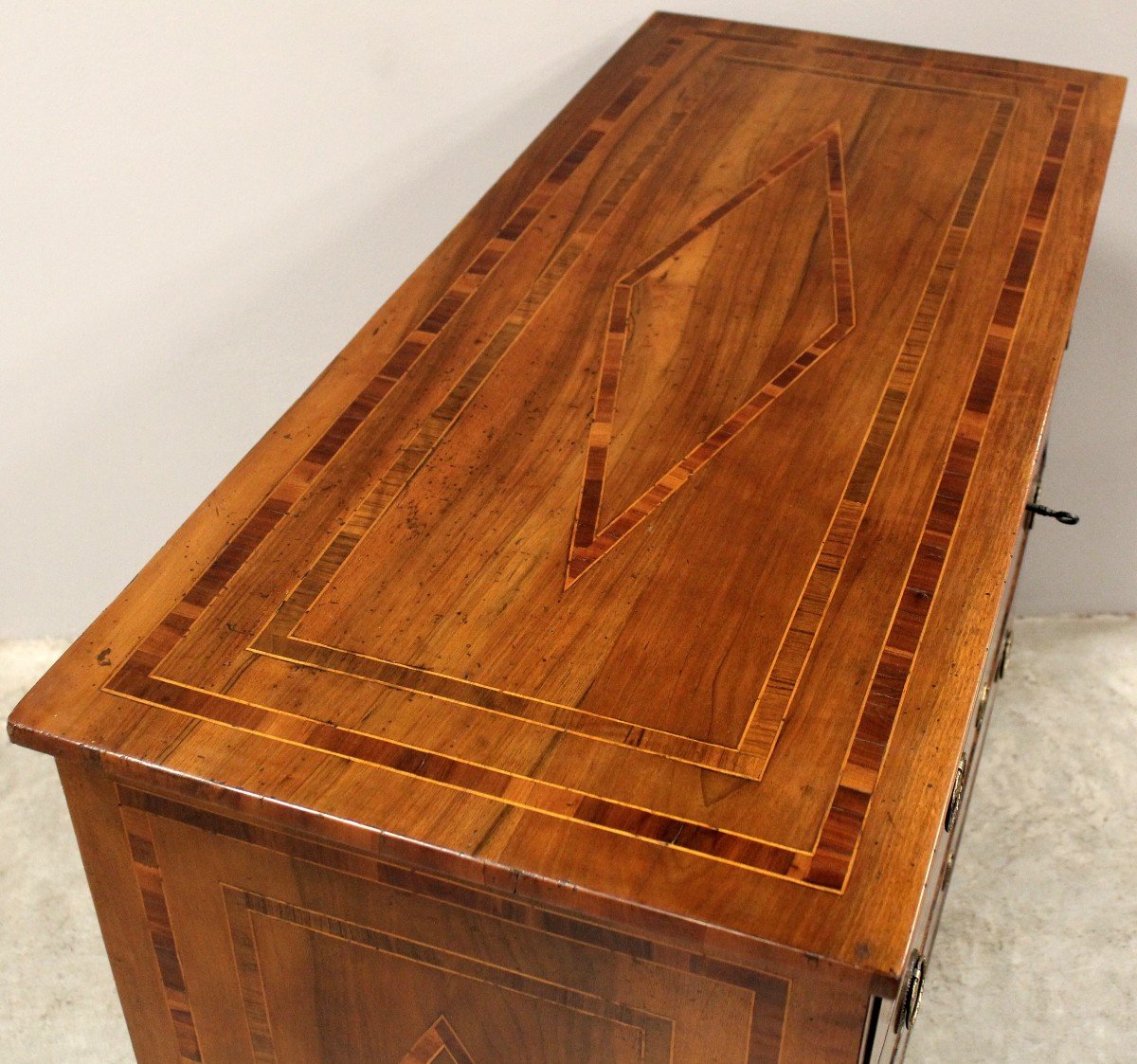 Antique Chest Of Drawers Dresser In Walnut And Marquetry - Italy 18th Tarsia Rolo-photo-2