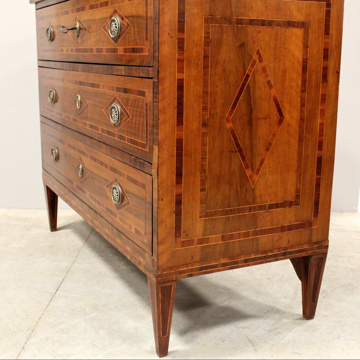Antique Chest Of Drawers Dresser In Walnut And Marquetry - Italy 18th Tarsia Rolo-photo-5