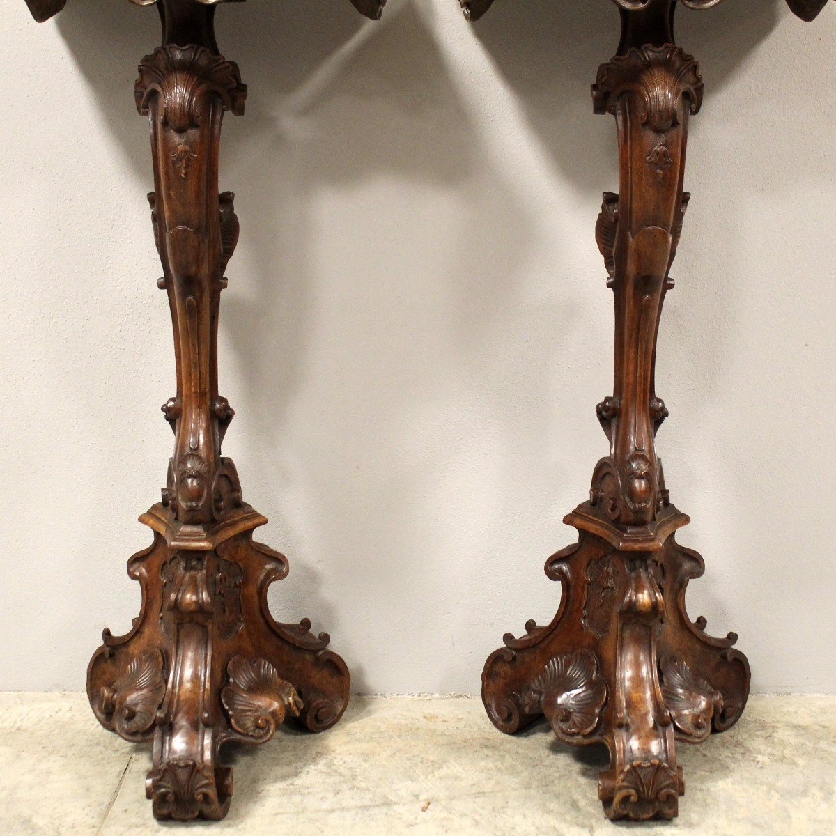 Ancien Paire de Console Gueridon d'époque Louis XV en noyer - Italie 18ème-photo-4