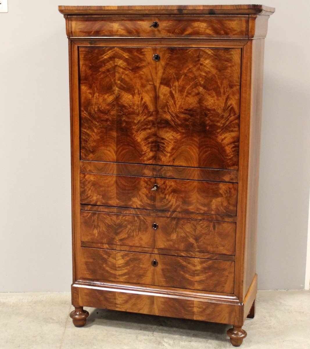 Antique Louis Philippe Secretaire Walnut And Mahogany - Italy 19th-photo-2