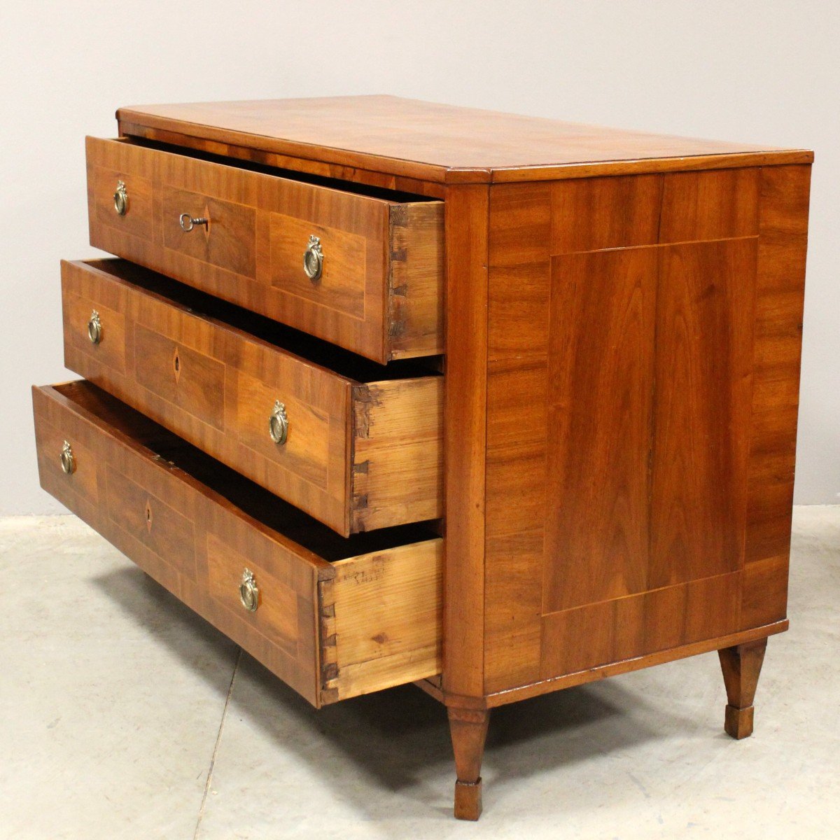 Ancien Commode d'époque Directoire en noyer et marqueterie - Italie 18ème-photo-2