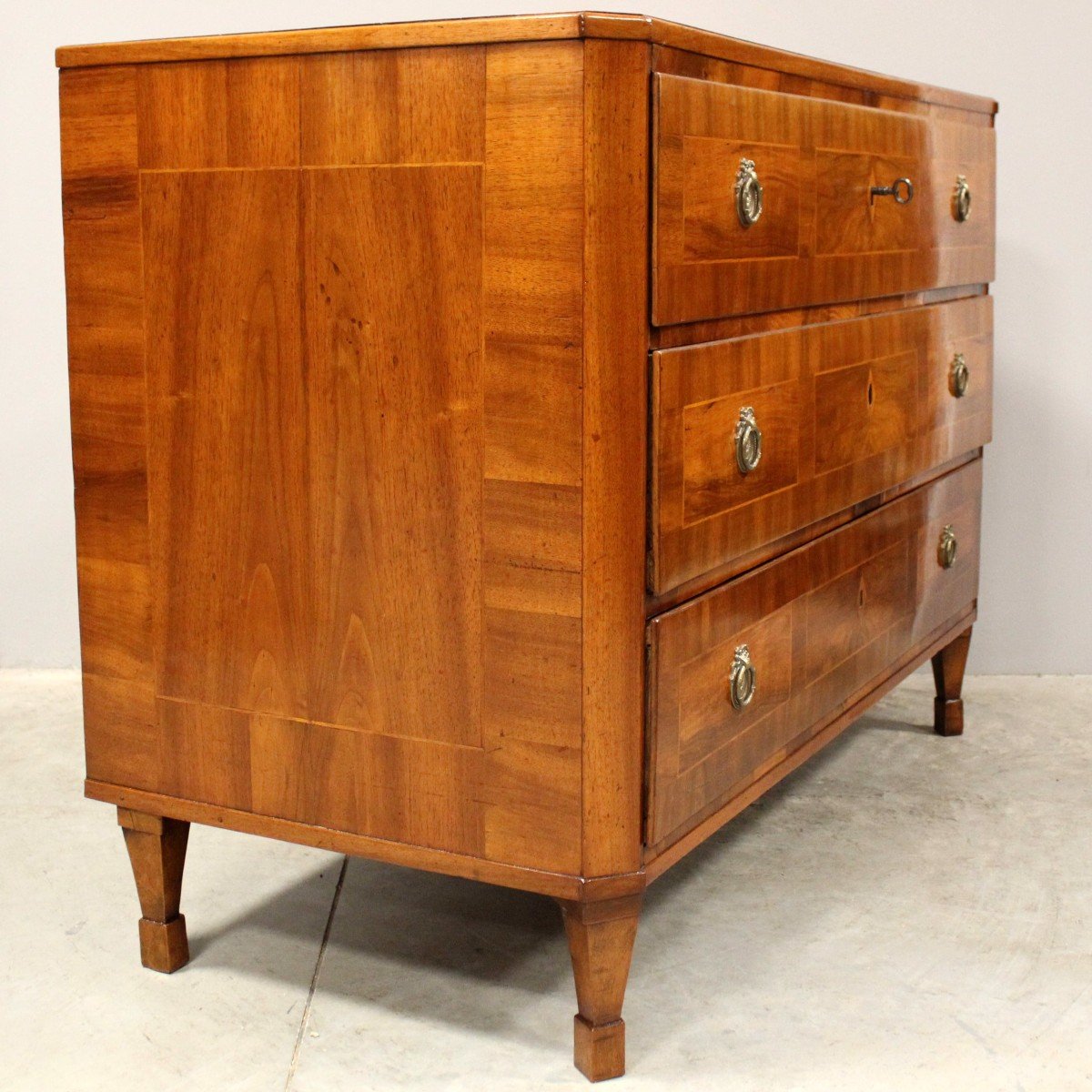 Ancien Commode d'époque Directoire en noyer et marqueterie - Italie 18ème-photo-5