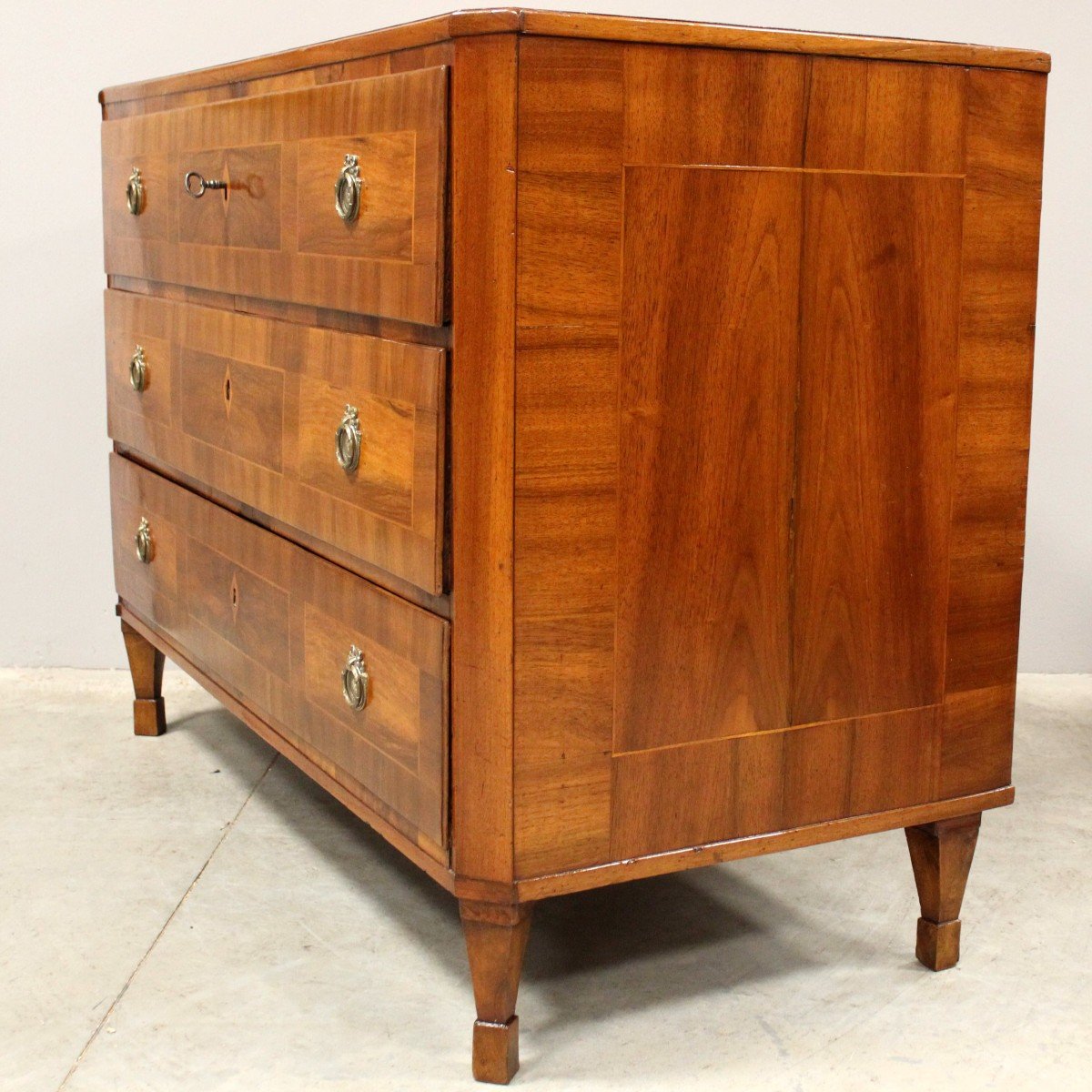 Ancien Commode d'époque Directoire en noyer et marqueterie - Italie 18ème-photo-6
