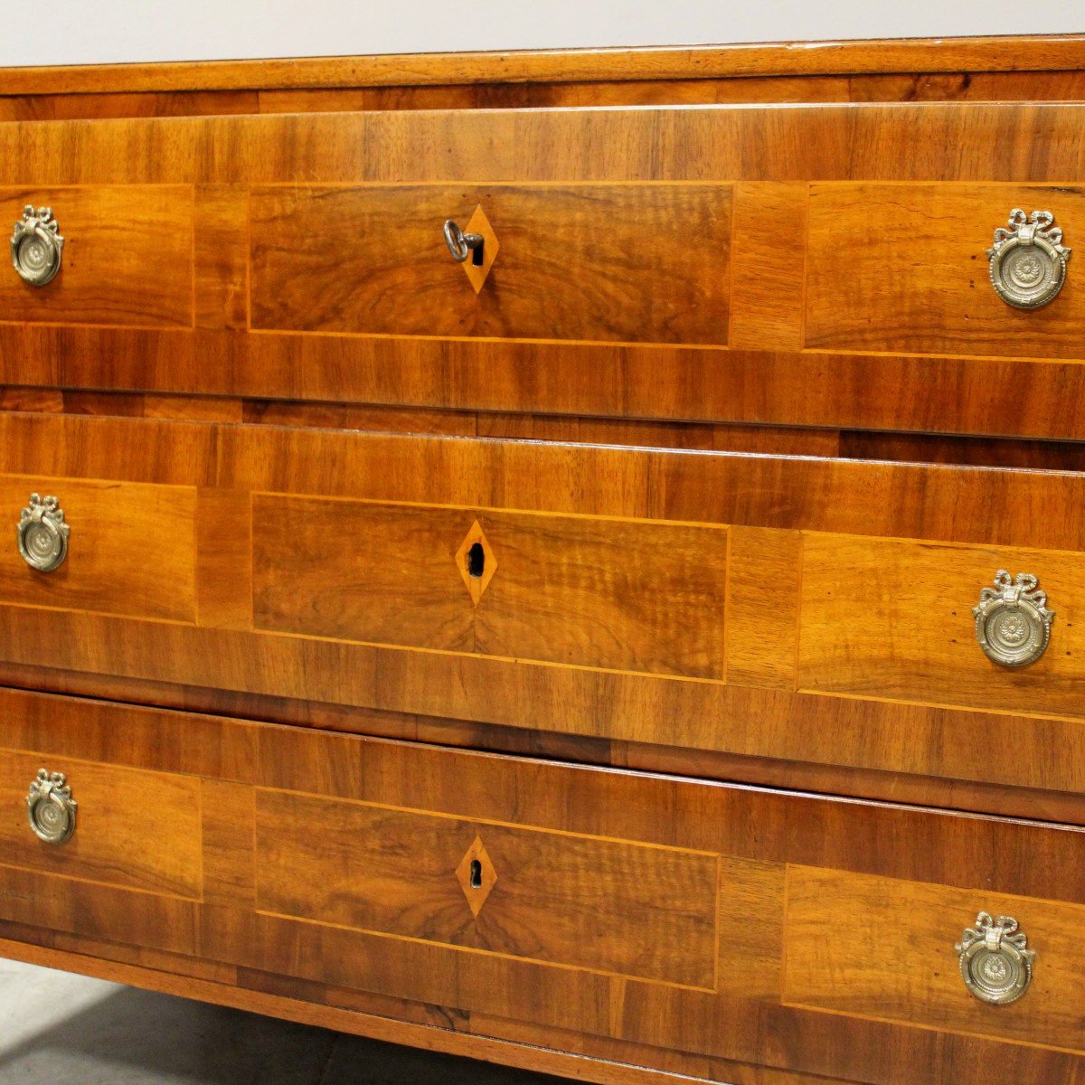 Ancien Commode d'époque Directoire en noyer et marqueterie - Italie 18ème-photo-7