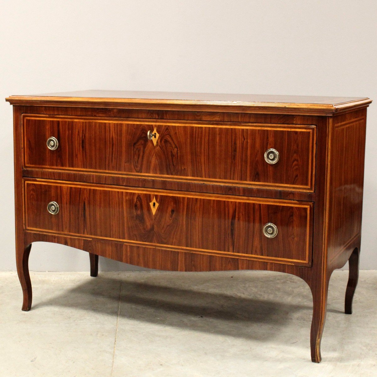 Antique Louis XV Chest Of Drawers In Rosewood And Marquetry - Italy 18th