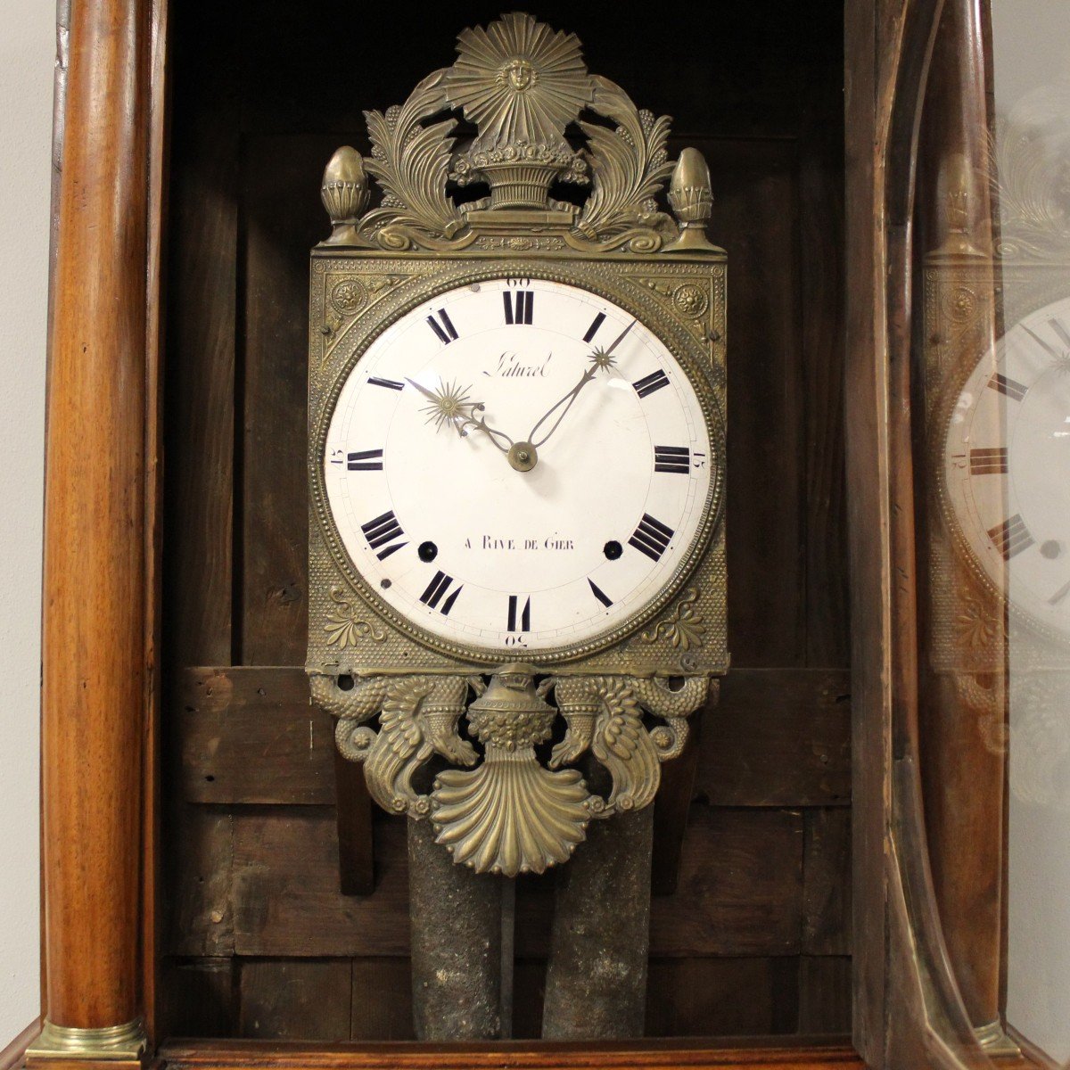 Antique Empire Pendulum Clock In Walnut - 19th-photo-4