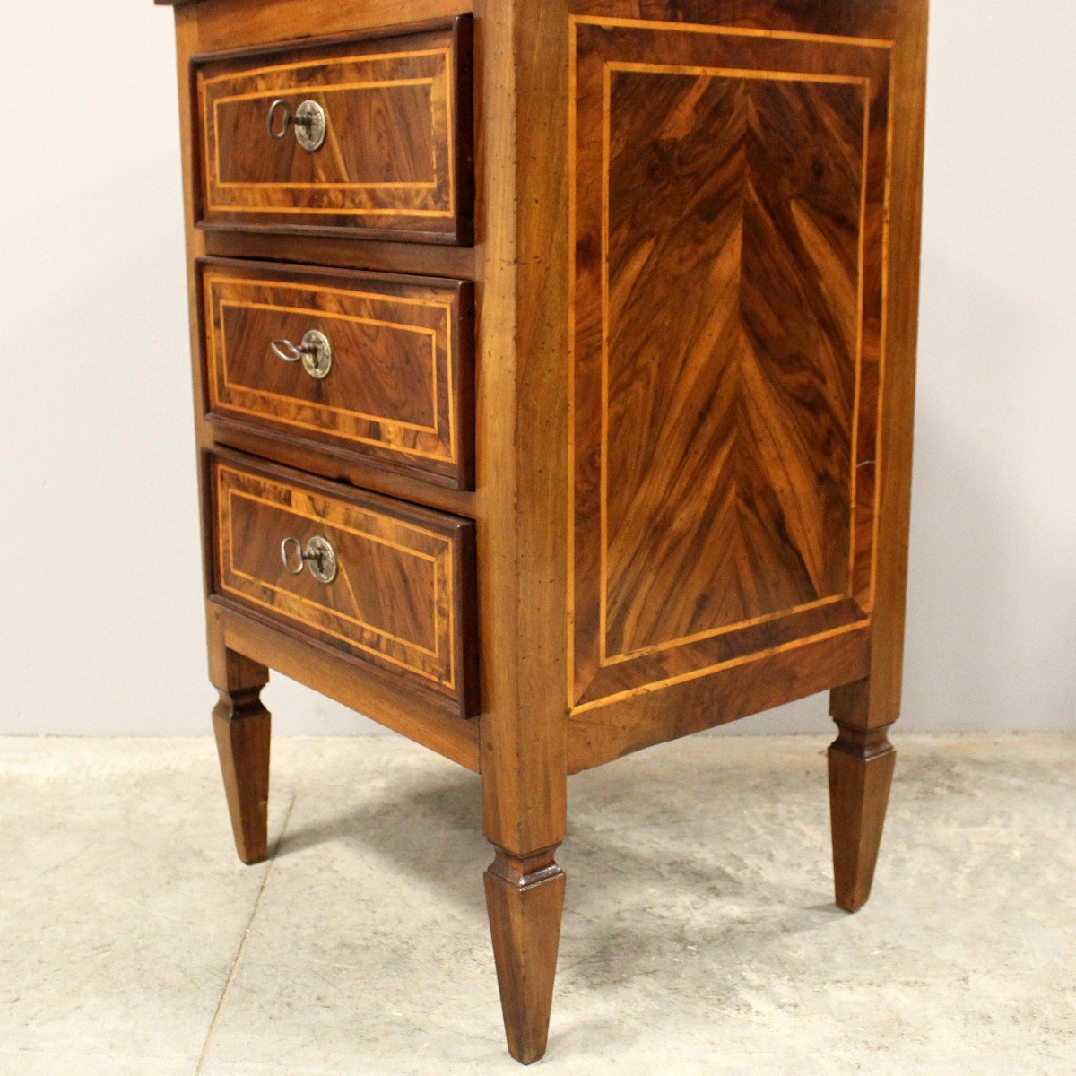 Antique Louis XVI Chest Of Drawers Cabinet In Walnut And Marquetry – Italy 18th-photo-5