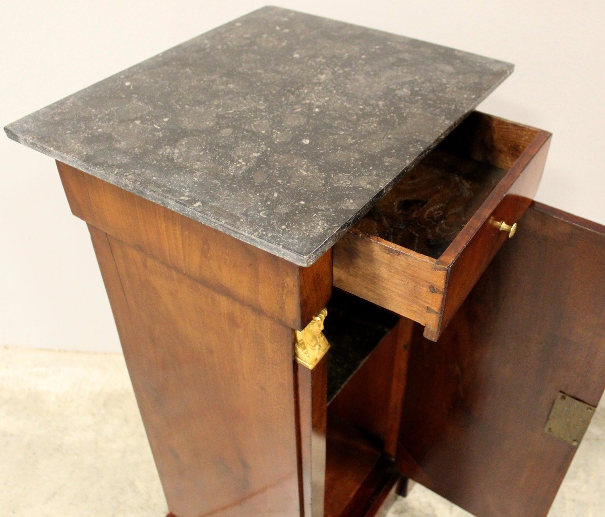 Antique Empire Bedside Nightstand Table "return From Egypt" 1798/1805  In Mahogany-photo-5
