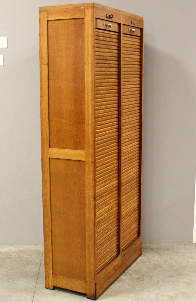 Antique Binder Rolling Curtain Filing Cabinet In Oak-photo-2