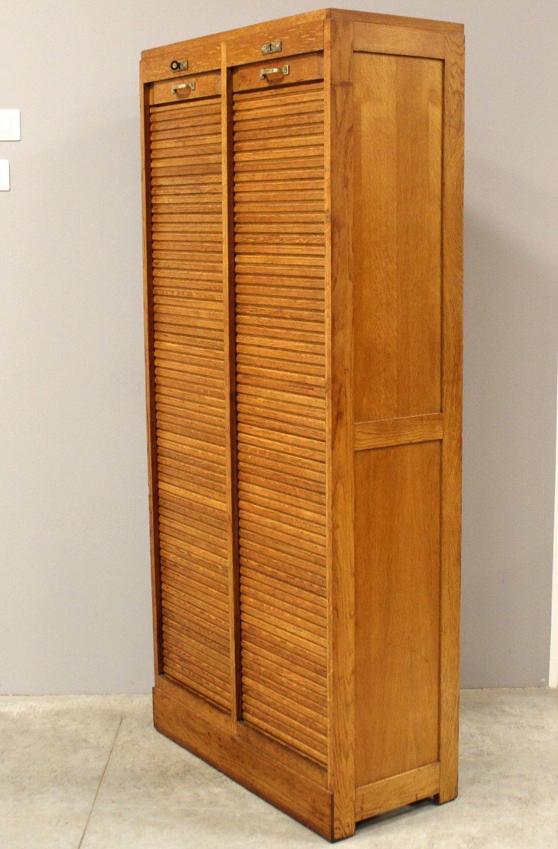 Antique Binder Rolling Curtain Filing Cabinet In Oak-photo-3