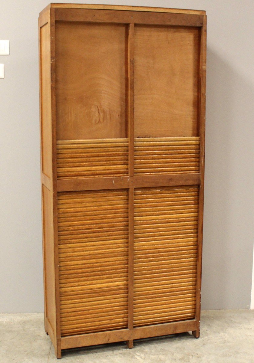 Antique Binder Rolling Curtain Filing Cabinet In Oak-photo-4