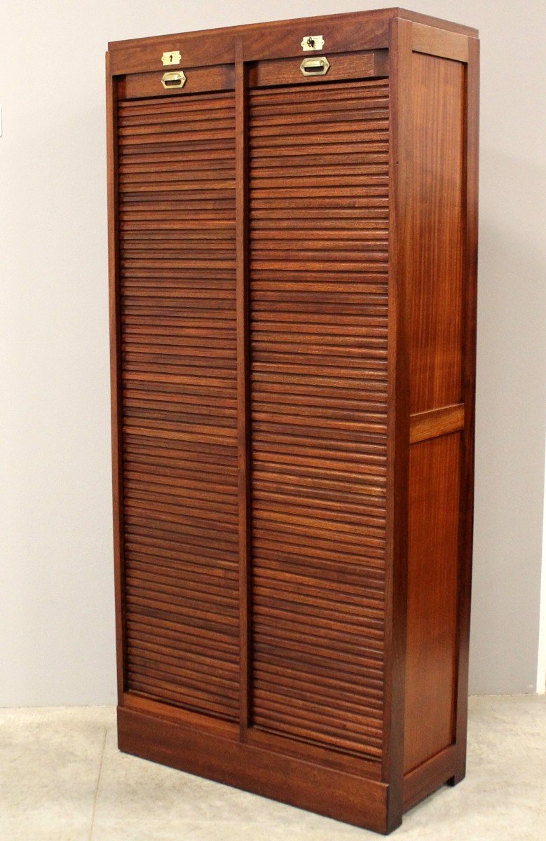 Antique Binder Rolling Curtain Filing Cabinet In Mahogany-photo-2