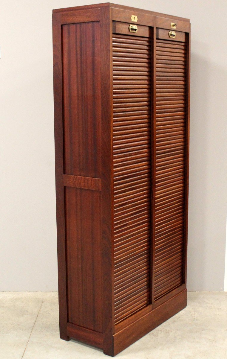 Antique Binder Rolling Curtain Filing Cabinet In Mahogany-photo-3
