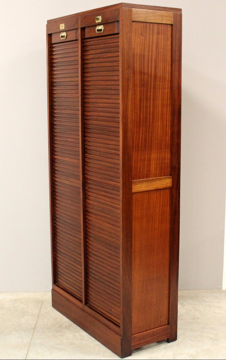 Antique Binder Rolling Curtain Filing Cabinet In Mahogany-photo-4