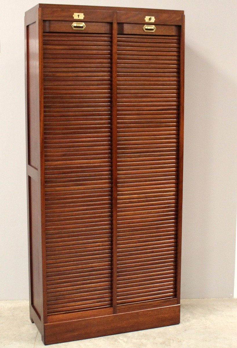 Antique Binder Rolling Curtain Filing Cabinet In Mahogany