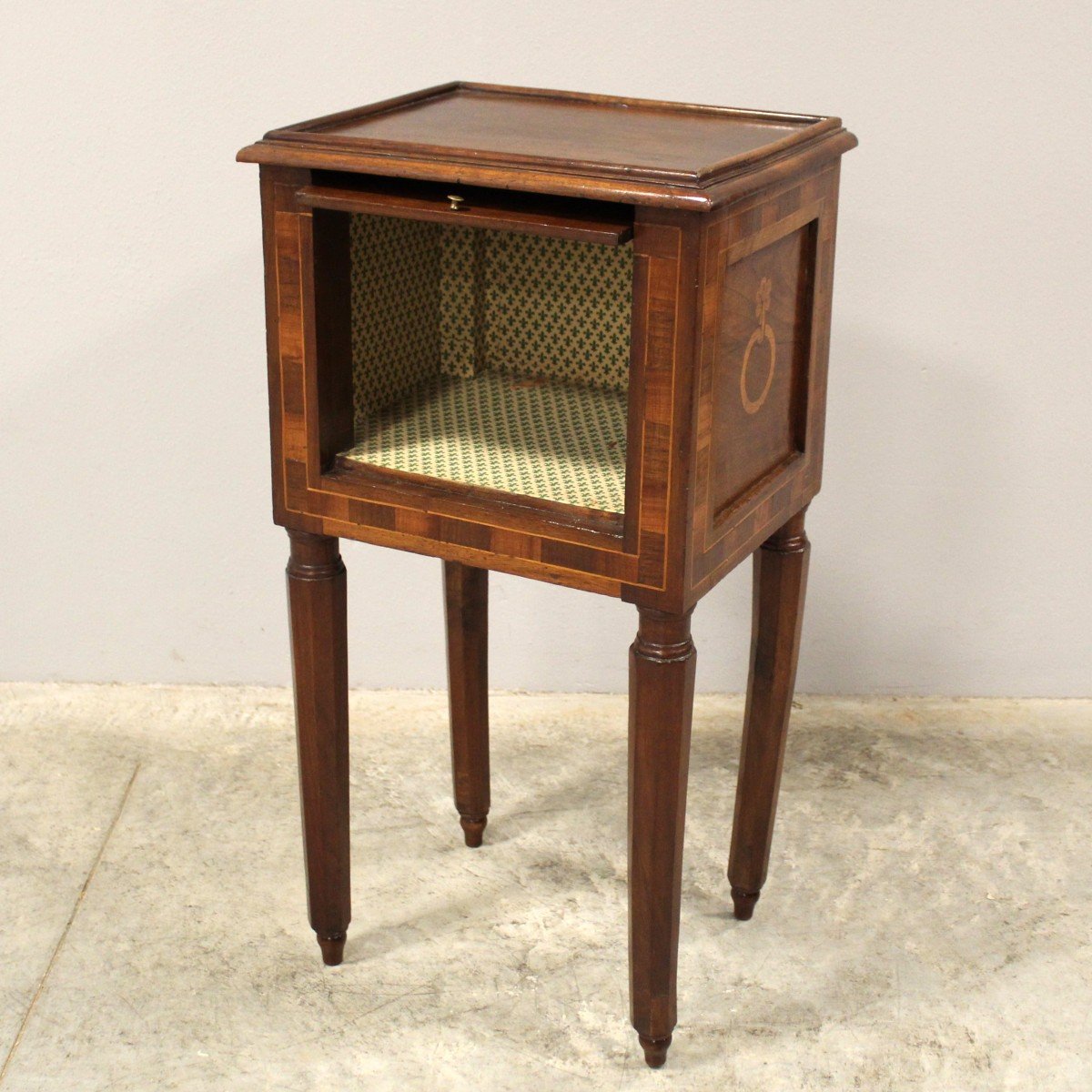 Antique Louis Philippe Bedside Nightstand Table In Walnut And Marquetry - Italy 19th-photo-7