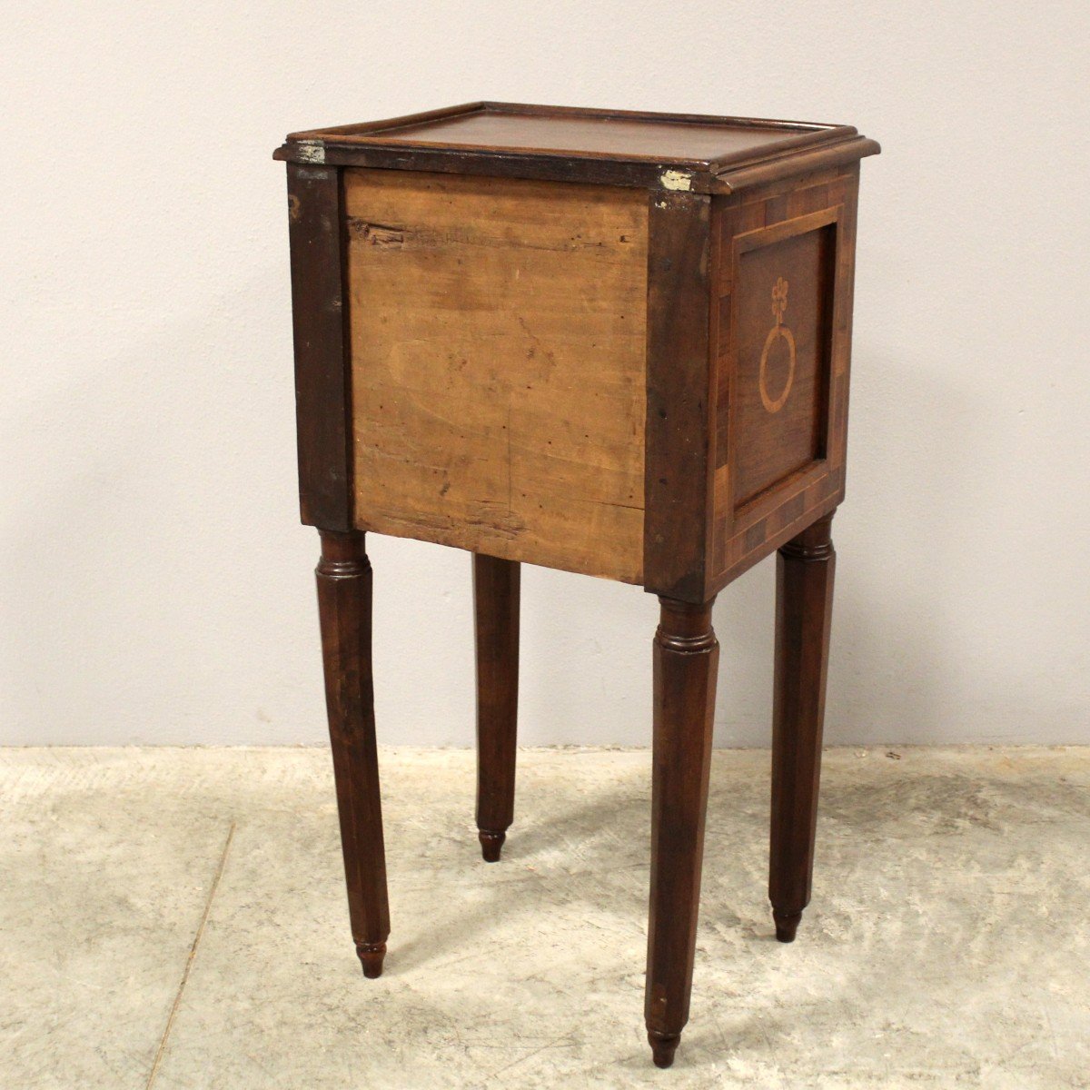 Antique Louis Philippe Bedside Nightstand Table In Walnut And Marquetry - Italy 19th-photo-8