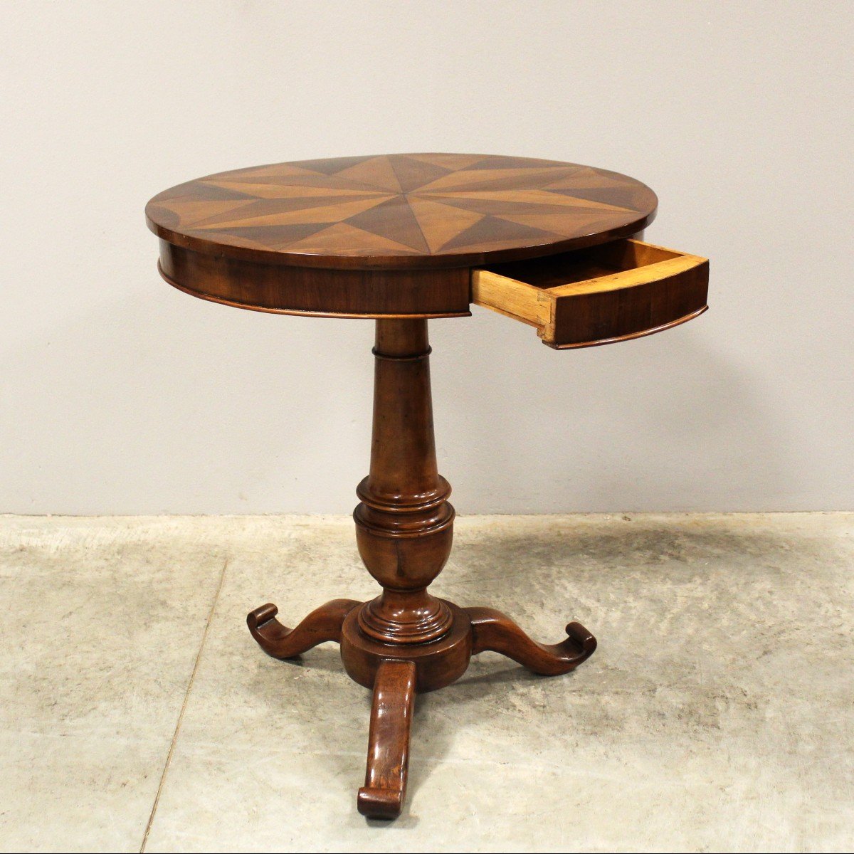 Antique Louis Philippe Small Table In Walnut And Marquetry - Italy 19th-photo-1