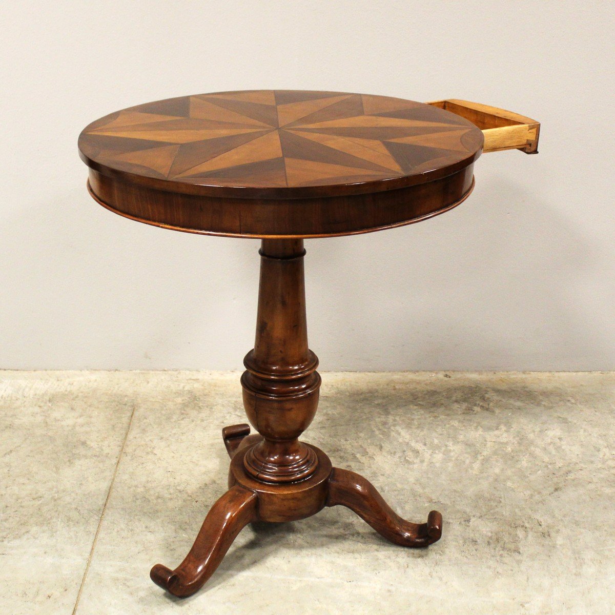 Antique Louis Philippe Small Table In Walnut And Marquetry - Italy 19th-photo-3