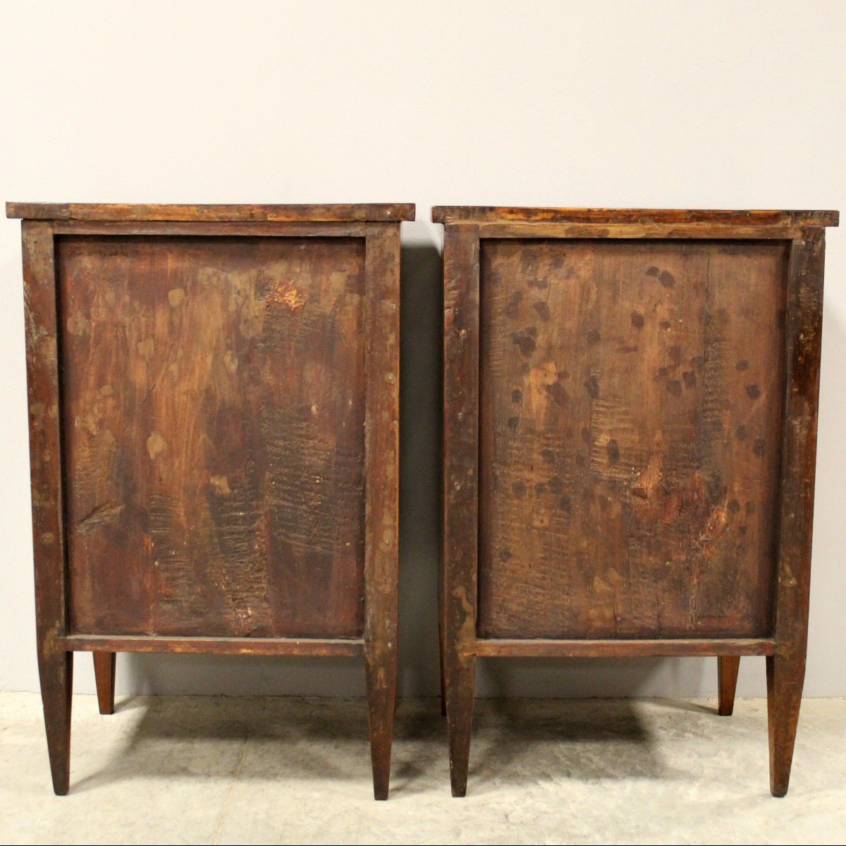 Antique Pair Of Louis XVI Cabinets Bedsides Tables In Walnut And Marquetry - Italy 18th-photo-8