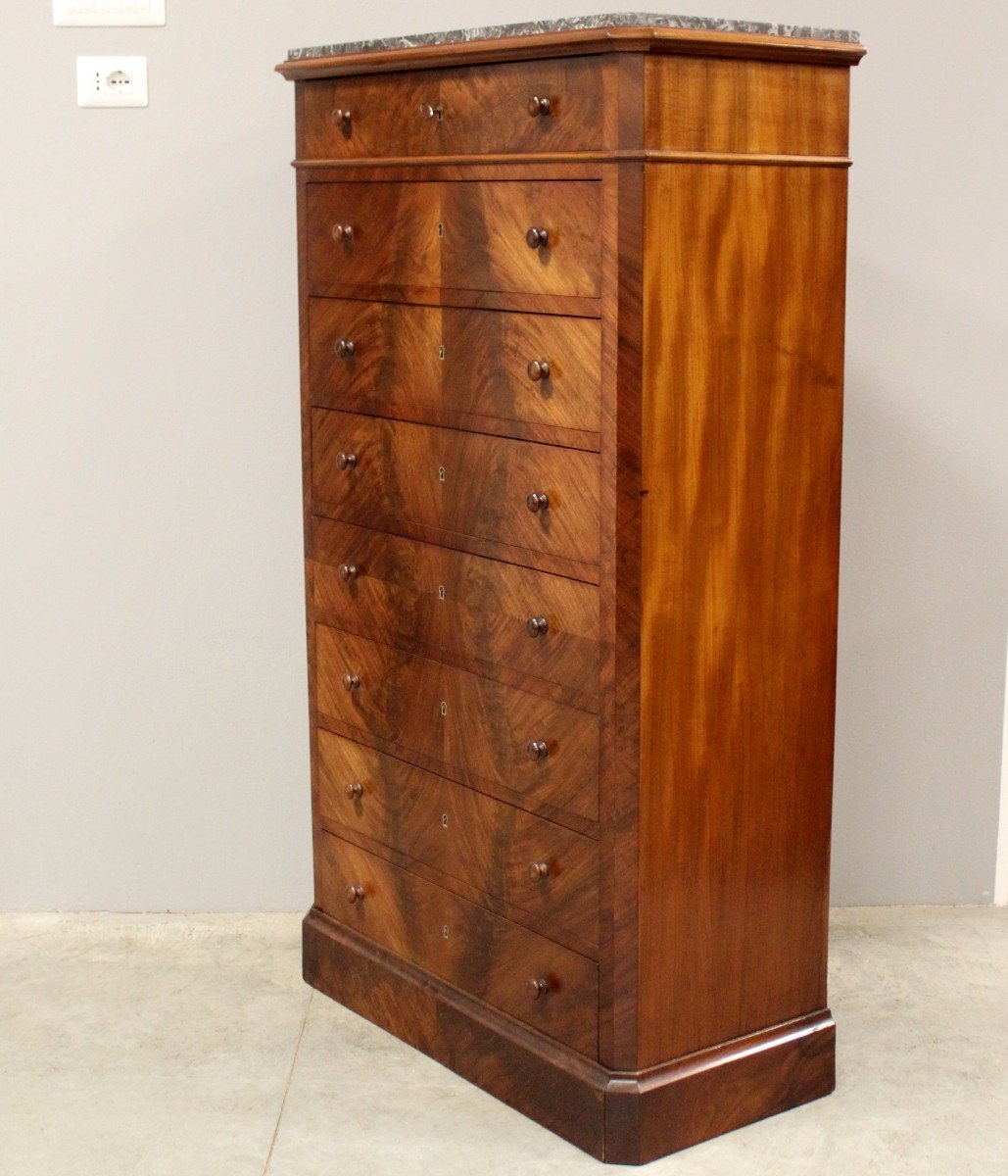 Antique Weekly Chest Of Drawers In Mahogany - 19th-photo-3