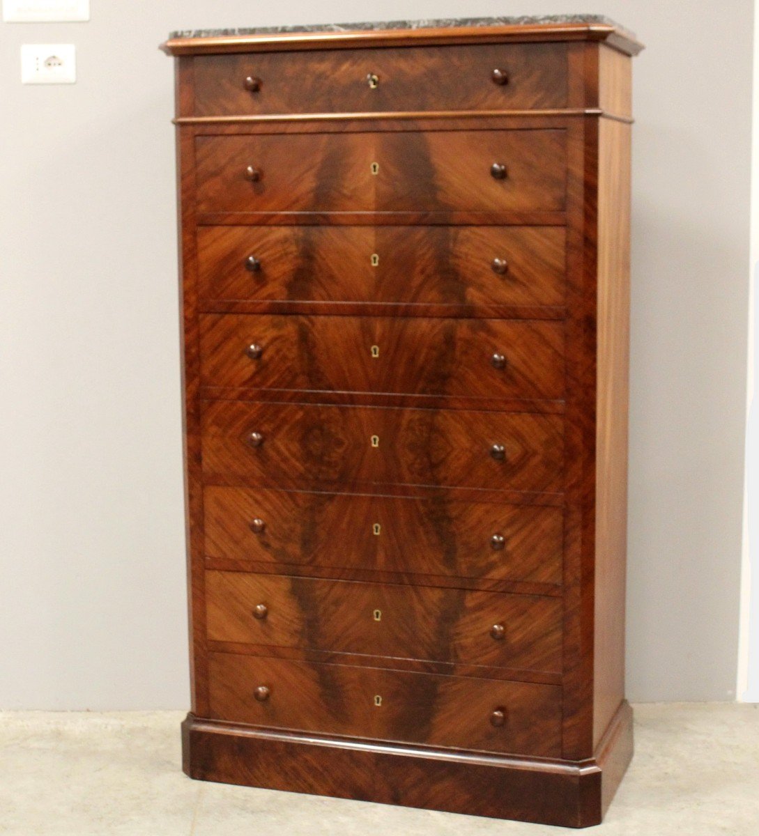 Antique Weekly Chest Of Drawers In Mahogany - 19th