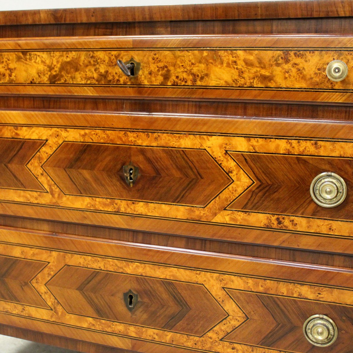 Ancien Commode d'époque Louis XVI en noyer merisier et marqueterie - Italie 18ème-photo-7